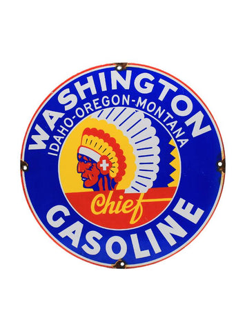 Vintage Signs Washington Chief Gasoline Porcelain Gas Pump Plate front