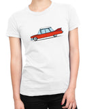 cartoon 1959 caddy car shirts hoodies womens red on white
