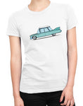 cartoon 1959 caddy car shirts hoodies womens teal on white