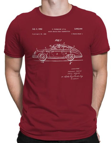 classic car shirts 1962 356 patent drawing t shirt mens cardinal