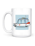 funny coffee mugs 1959 ghost caddy hearse front