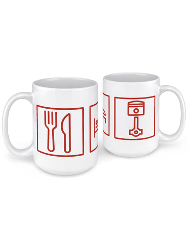 funny coffee mugs eat sleep piston front back