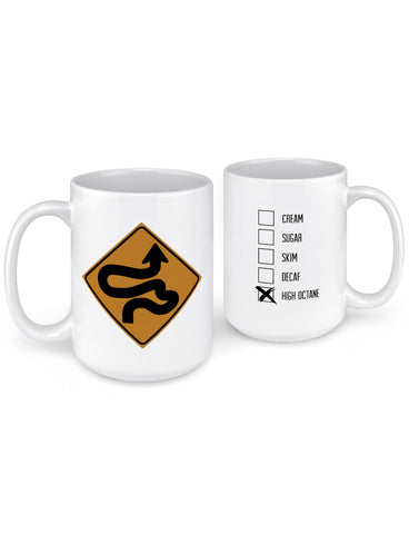 funny coffee mugs winding road sign front back