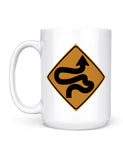 funny coffee mugs winding road sign front