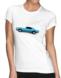 muscle car shirts womens blue 1968 ss396 bumble bee stripe white