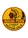 Vintage Signs 1937 Indian Penn Chief of Motor Oils Porcelain Gas Station Pump Sign front