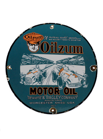 Vintage Signs 1937 Oilzum Motor Oil Porcelain Gas Station Pump Sign front