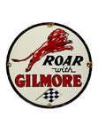 Vintage Signs 1940s Roar With Gilmore Lion Porcelain Gas Station Pump Plate Sign