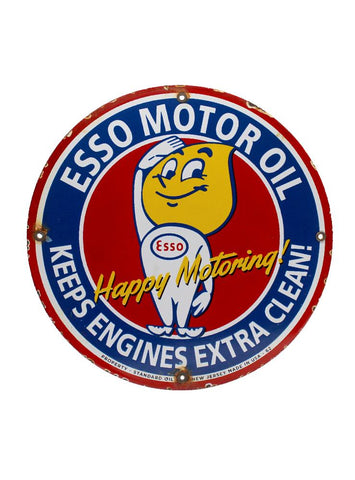 Vintage Signs 1962 Esso Motor Oil Happy Motoring Porcelain Gas Station Pump Sign
