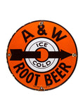 Vintage Signs - A&W Ice Cold Root Beer Porcelain Sign