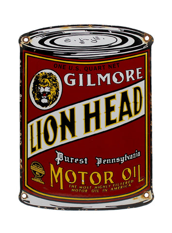 Vintage Signs Gilmore Lion Head Purest Pennsylvania Motor Oil Can Porcelain Sign