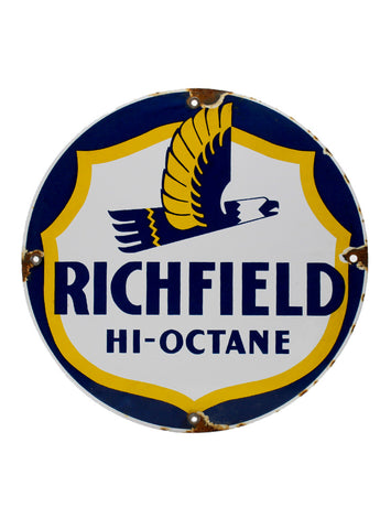 Vintage Signs Richfield Hi Octane Eagle Porcelain Pump Plate Sign