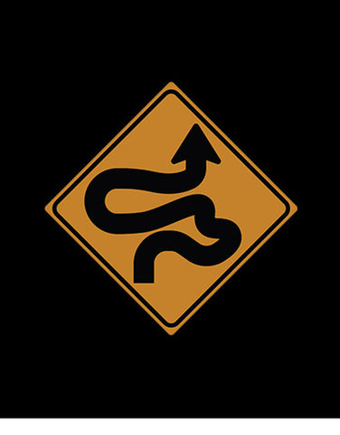 winding road sign car shirt flat